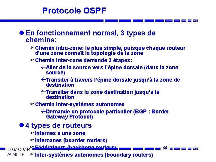 Protocole OSPF l En fonctionnement normal, 3 types de chemins: F Chemin intra-zone: le