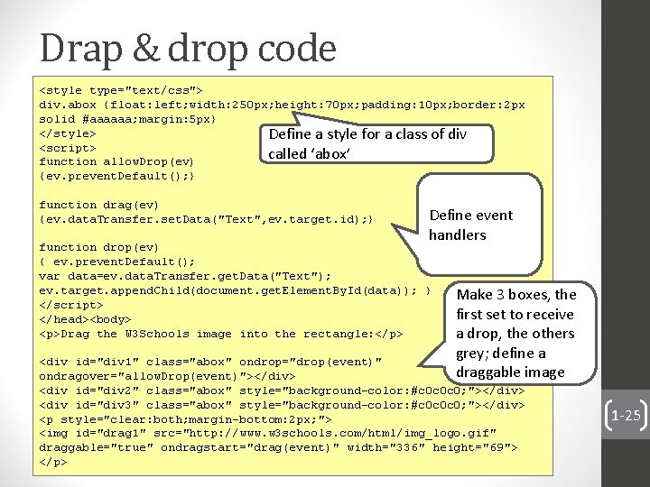 Drap & drop code <style type="text/css"> div. abox {float: left; width: 250 px; height:
