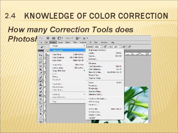 2. 4 KNOWLEDGE OF COLOR CORRECTION How many Correction Tools does Photoshop have? 