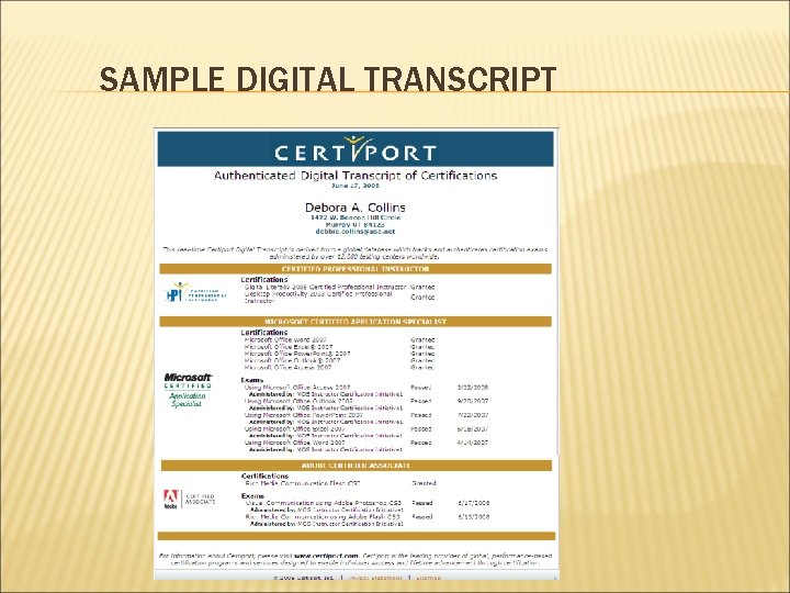 SAMPLE DIGITAL TRANSCRIPT 