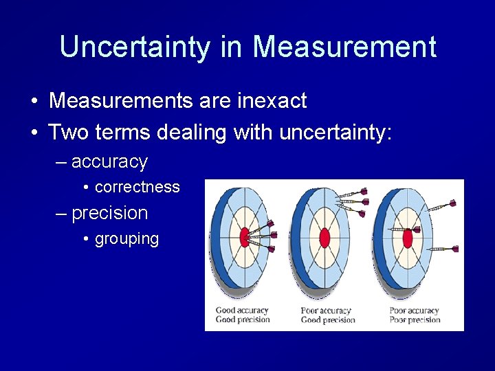 Uncertainty in Measurement • Measurements are inexact • Two terms dealing with uncertainty: –