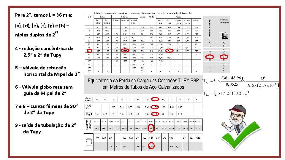 Para 2”, temos L = 36 m e: (c), (d), (e), (f), (g) e