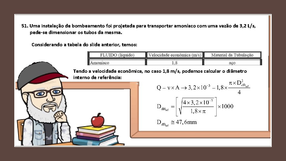 51. Uma instalação de bombeamento foi projetada para transportar amoníaco com uma vazão de