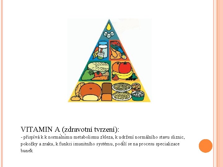 VITAMIN A (zdravotní tvrzení): - přispívá k k norma lni mu metabolismu z eleza,