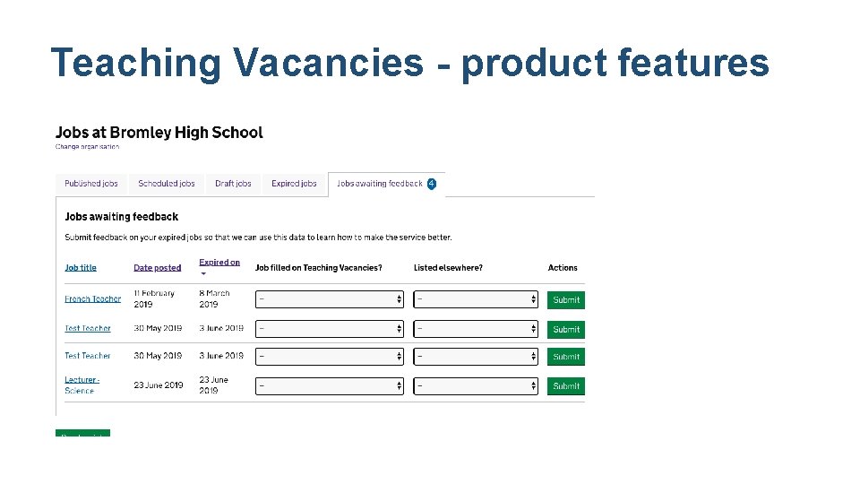 Teaching Vacancies - product features 