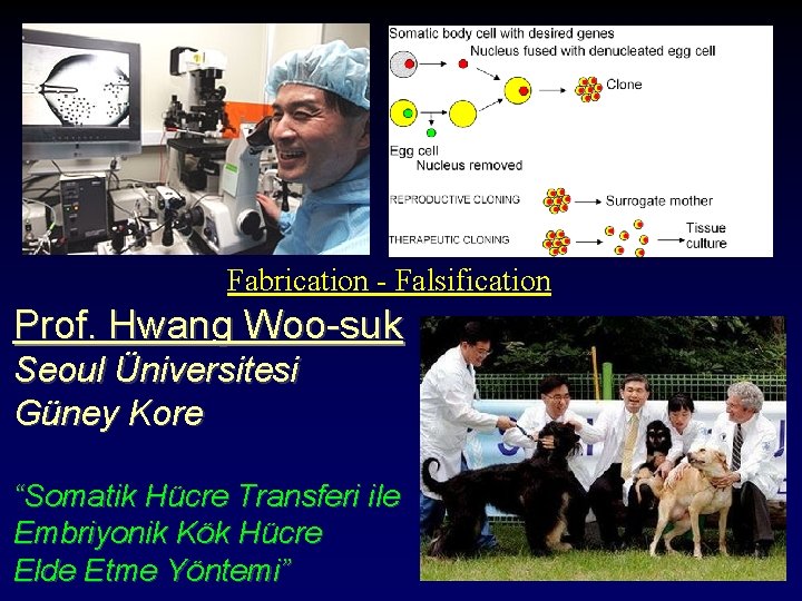 Fabrication - Falsification Prof. Hwang Woo-suk Seoul Üniversitesi Güney Kore “Somatik Hücre Transferi ile
