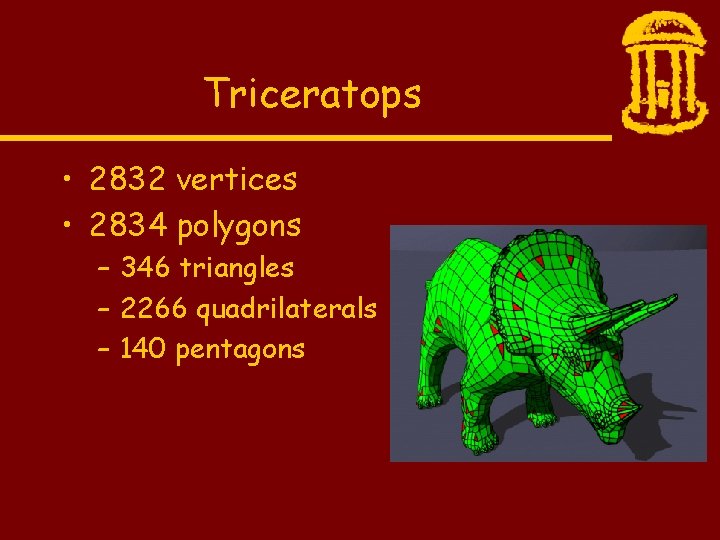 Triceratops • 2832 vertices • 2834 polygons – 346 triangles – 2266 quadrilaterals –