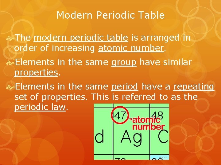 Modern Periodic Table The modern periodic table is arranged in order of increasing atomic