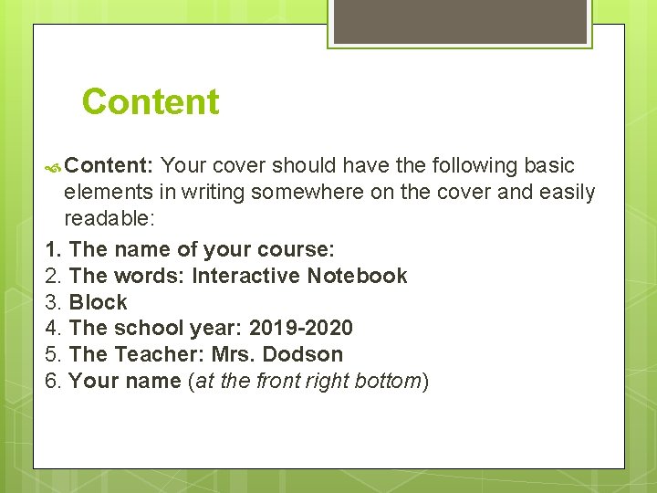 Content Content: Your cover should have the following basic elements in writing somewhere on
