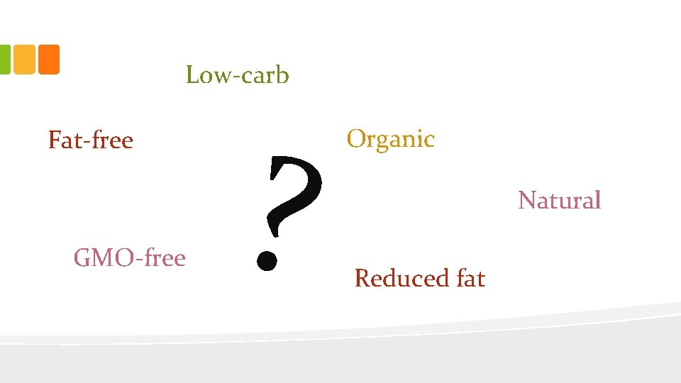 Low-carb Fat-free GMO-free ? Organic Natural Reduced fat 