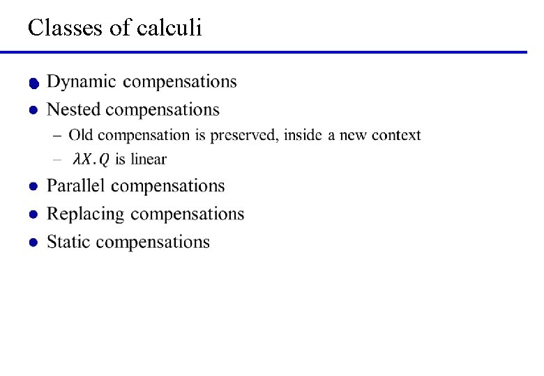 Classes of calculi l 