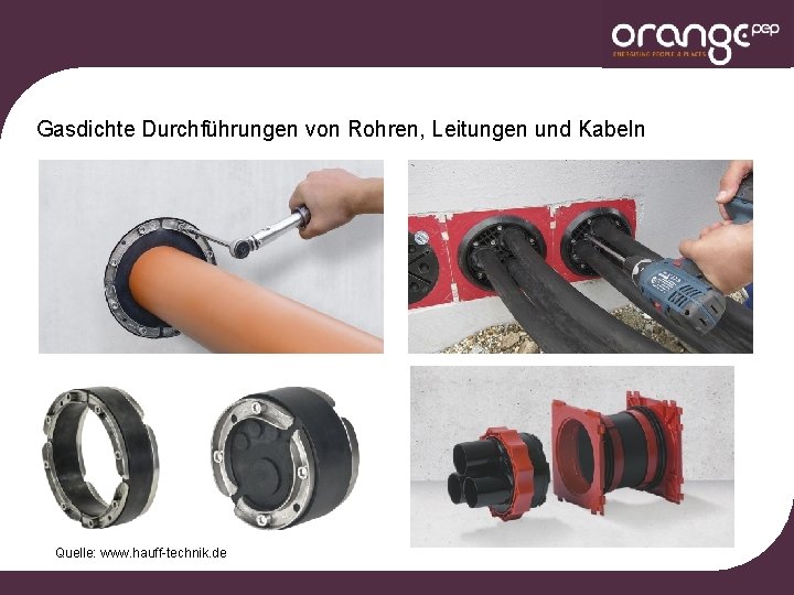 Gasdichte Durchführungen von Rohren, Leitungen und Kabeln Quelle: www. hauff-technik. de 