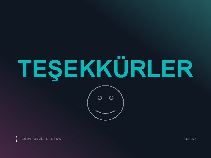 TEŞEKKÜRLER 4 5 KÜBRA AKDEMİR - BİLECİK RAM 14. 12. 2021 