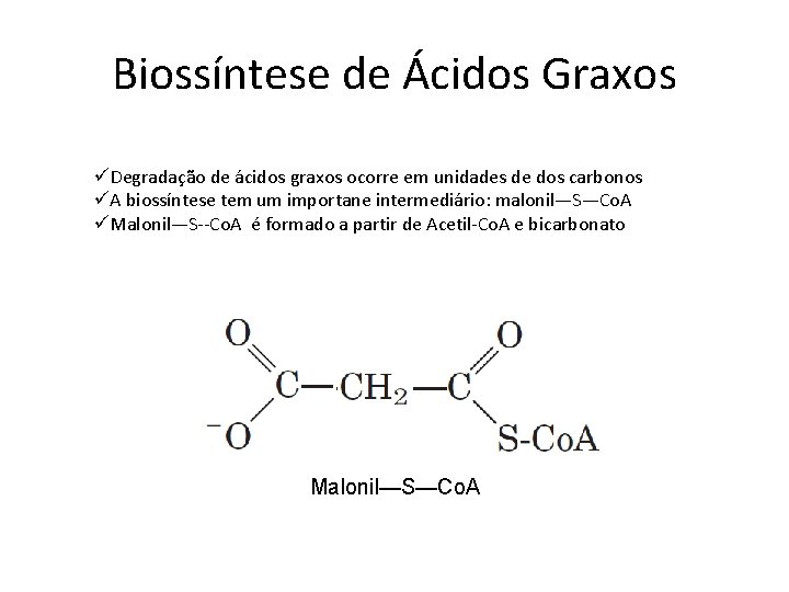 Biossíntese de Ácidos Graxos üDegradação de ácidos graxos ocorre em unidades de dos carbonos