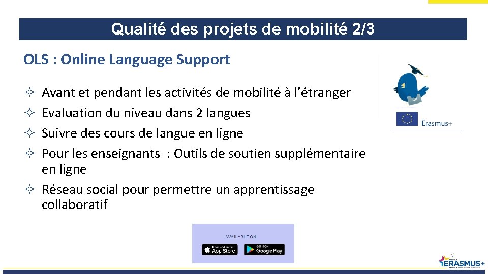 Qualité des projets de mobilité 2/3 OLS : Online Language Support Avant et pendant