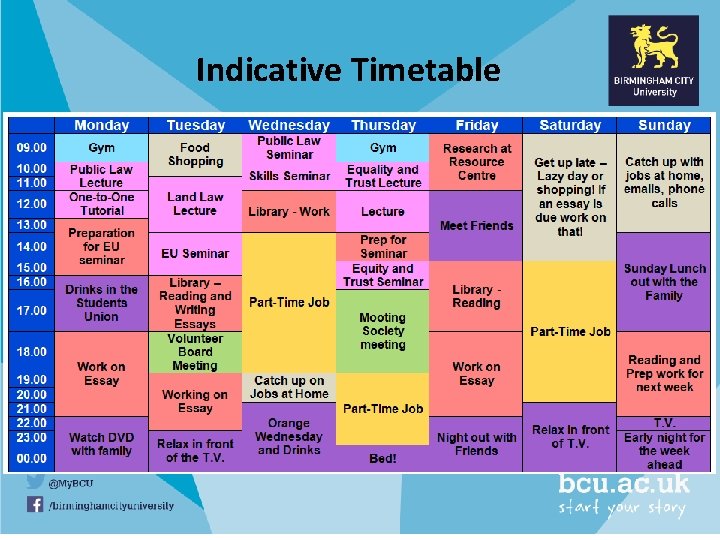 Indicative Timetable 
