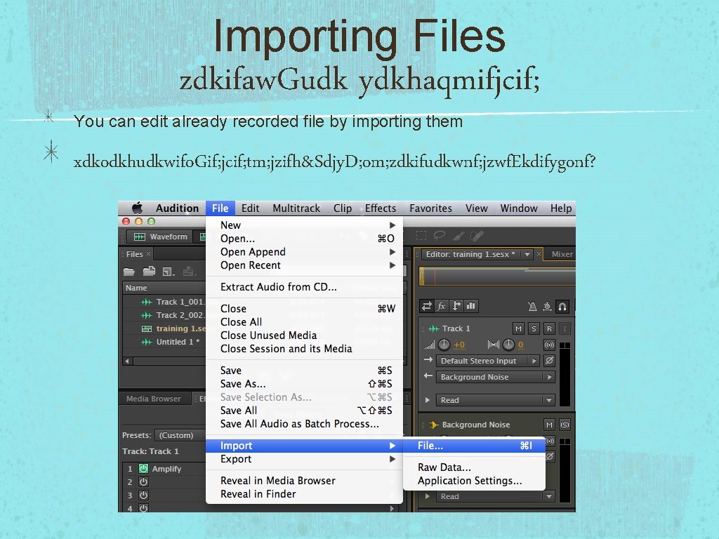 Importing Files zdkifaw. Gudk ydkhaqmifjcif; You can edit already recorded file by importing them