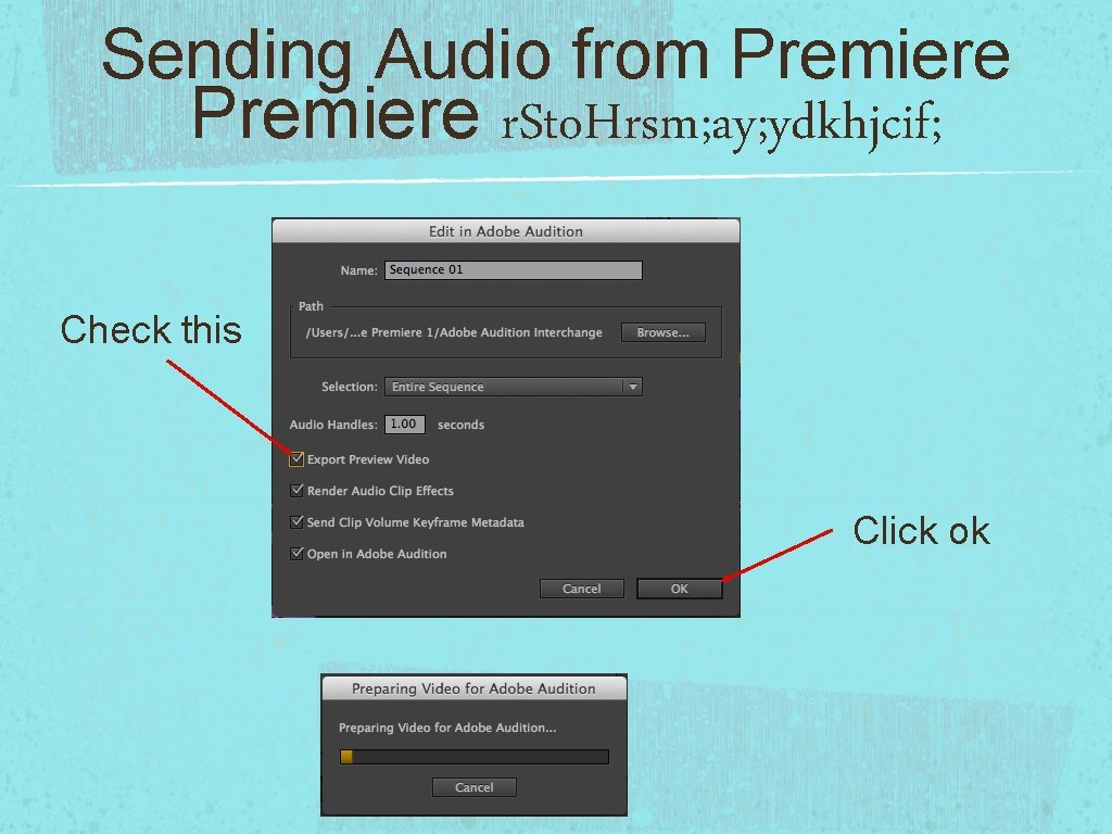 Sending Audio from Premiere r. Sto. Hrsm; ay; ydkhjcif; Check this Click ok 