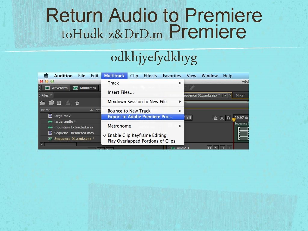 Return Audio to Premiere to. Hudk z&Dr. D, m Premiere odkhjyefydkhyg 