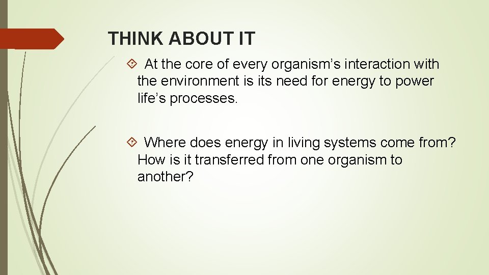 THINK ABOUT IT At the core of every organism’s interaction with the environment is