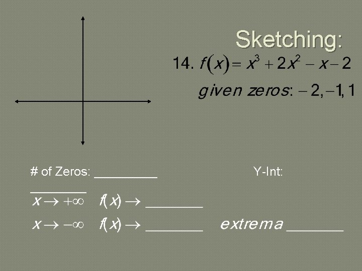 Sketching: # of Zeros: _____ Y-Int: 