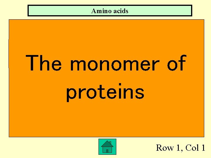 Amino acids The monomer of proteins Row 1, Col 1 