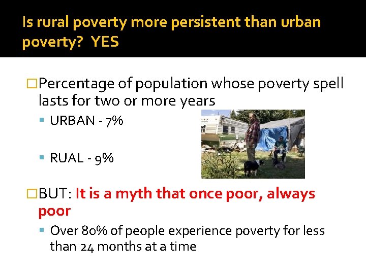 Is rural poverty more persistent than urban poverty? YES �Percentage of population whose poverty