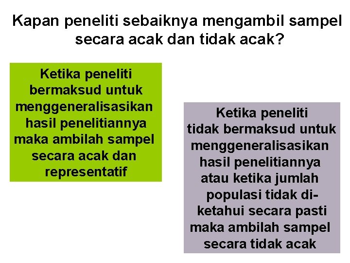 Kapan peneliti sebaiknya mengambil sampel secara acak dan tidak acak? Ketika peneliti bermaksud untuk