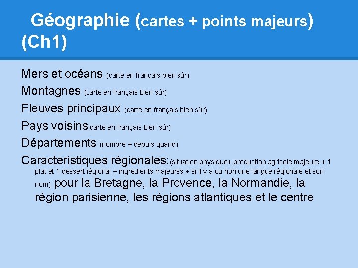 Géographie (cartes + points majeurs) (Ch 1) Mers et océans (carte en français bien