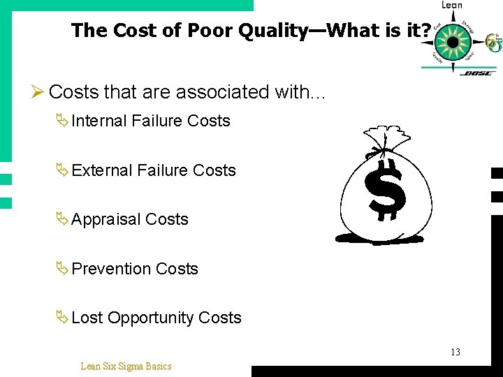 The Cost of Poor Quality—What is it? Ø Costs that are associated with… ÄInternal