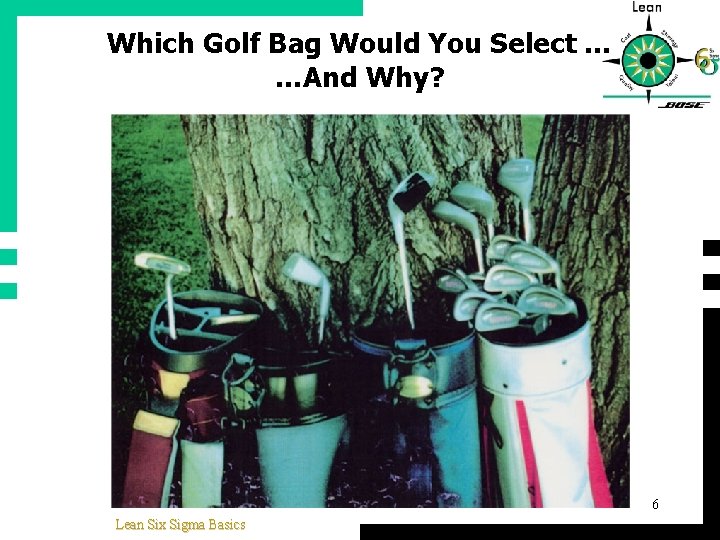 Which Golf Bag Would You Select … …And Why? 6 Lean Six Sigma Basics