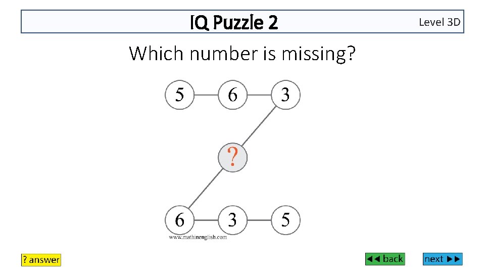 IQ Puzzle 2 Which number is missing? Level 3 D 