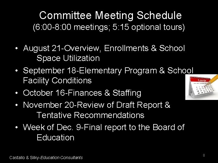 Committee Meeting Schedule (6: 00 -8: 00 meetings; 5: 15 optional tours) • August