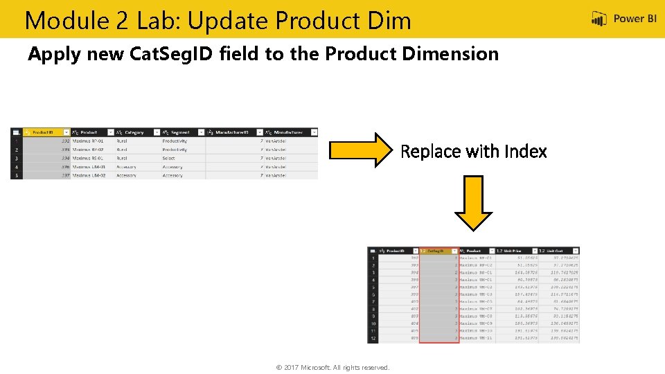Module 2 Lab: Update Product Dim Apply new Cat. Seg. ID field to the