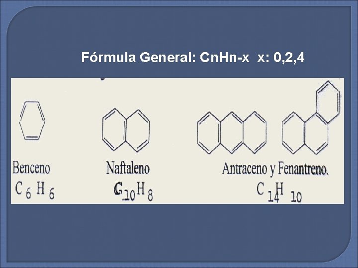 Fórmula General: Cn. Hn-x x: 0, 2, 4 