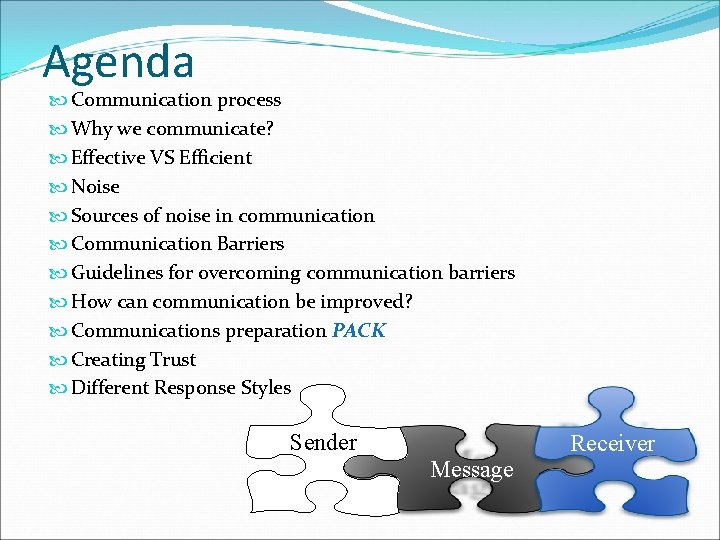 Agenda Communication process Why we communicate? Effective VS Efficient Noise Sources of noise in