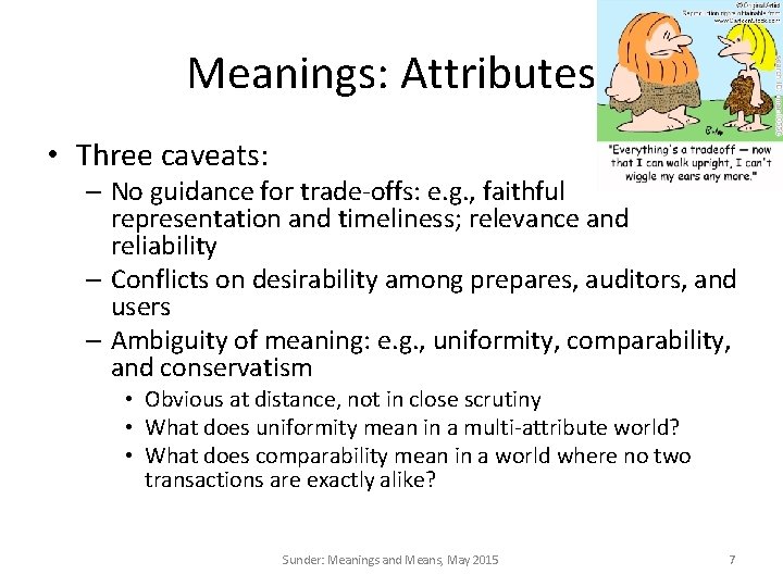 Meanings: Attributes • Three caveats: – No guidance for trade-offs: e. g. , faithful