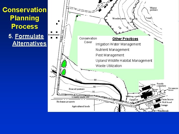 Conservation Planning Process 5. Formulate Alternatives Conservation Cover Other Practices Irrigation Water Management Conservation