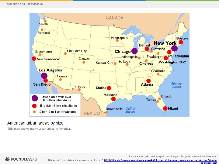 Population and Urbanization American urban areas by size This map shows major urban areas