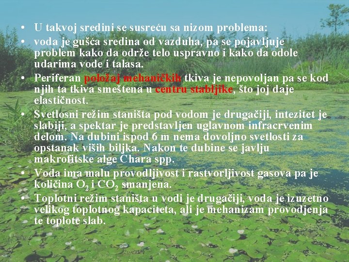  • U takvoj sredini se susreću sa nizom problema: • voda je gušća