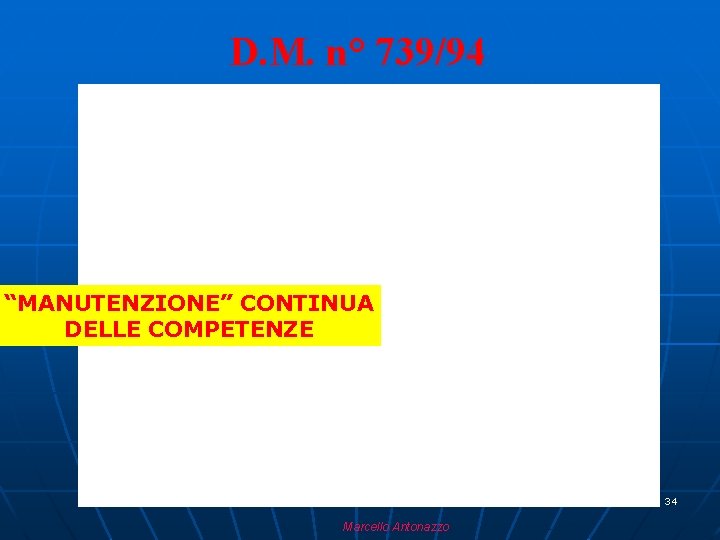 D. M. n° 739/94 “MANUTENZIONE” CONTINUA DELLE COMPETENZE 34 Marcello Antonazzo 