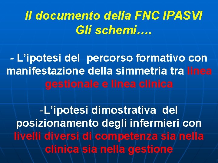 Il documento della FNC IPASVI Gli schemi…. - L’ipotesi del percorso formativo con manifestazione