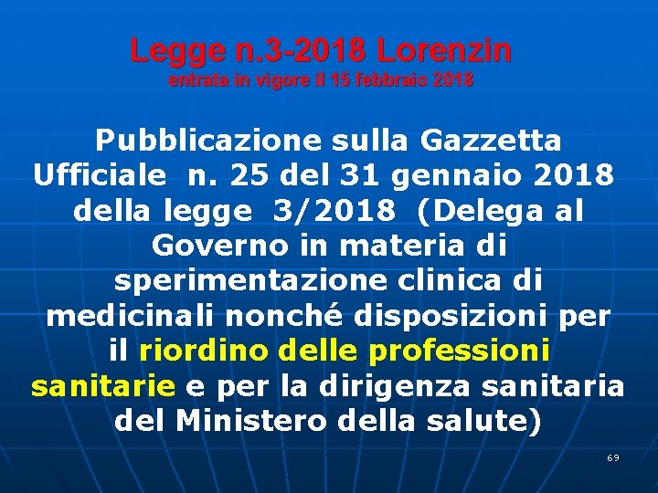 Legge n. 3 -2018 Lorenzin entrata in vigore il 15 febbraio 2018 Pubblicazione sulla