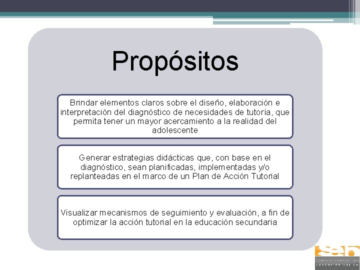 Propósitos Brindar elementos claros sobre el diseño, elaboración e interpretación del diagnóstico de necesidades