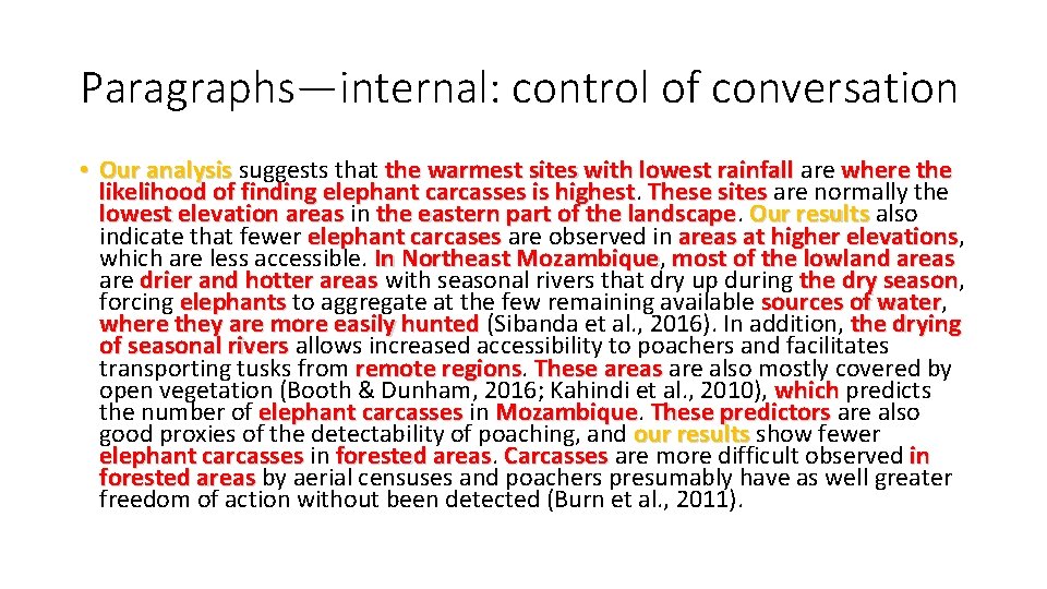 Paragraphs—internal: control of conversation • Our analysis suggests that the warmest sites with lowest