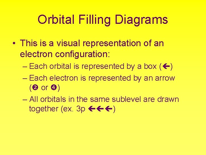 Orbital Filling Diagrams • This is a visual representation of an electron configuration: –