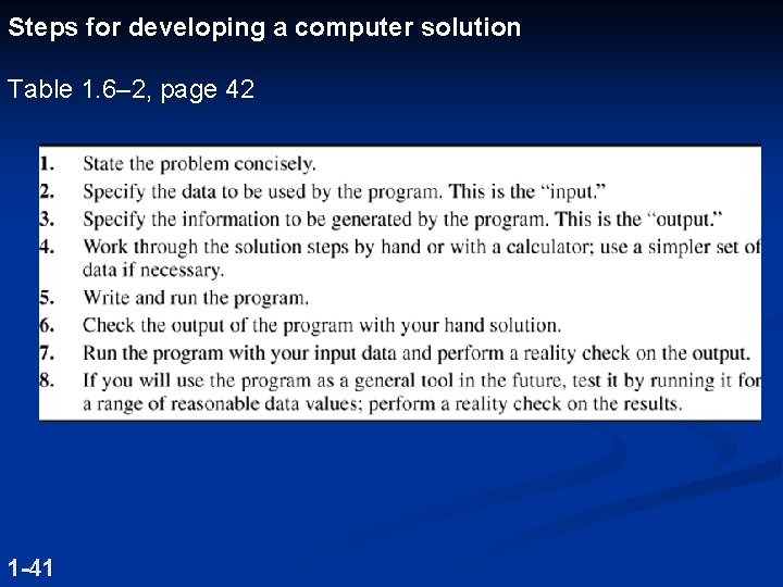 Steps for developing a computer solution Table 1. 6– 2, page 42 1 -41