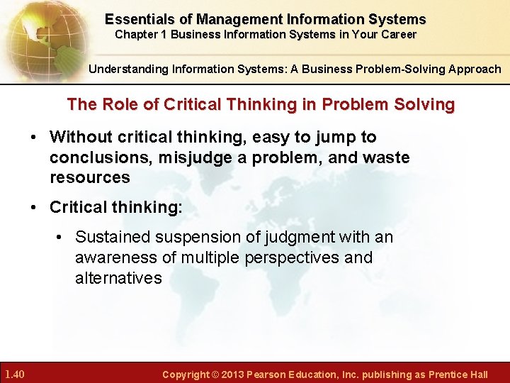 Essentials of Management Information Systems Chapter 1 Business Information Systems in Your Career Understanding