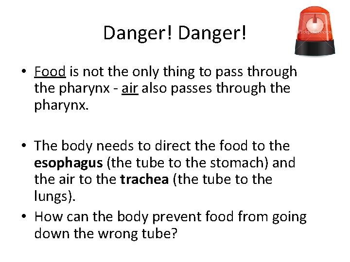 Danger! • Food is not the only thing to pass through the pharynx - Danger! • Food is not the only thing to pass through the pharynx -