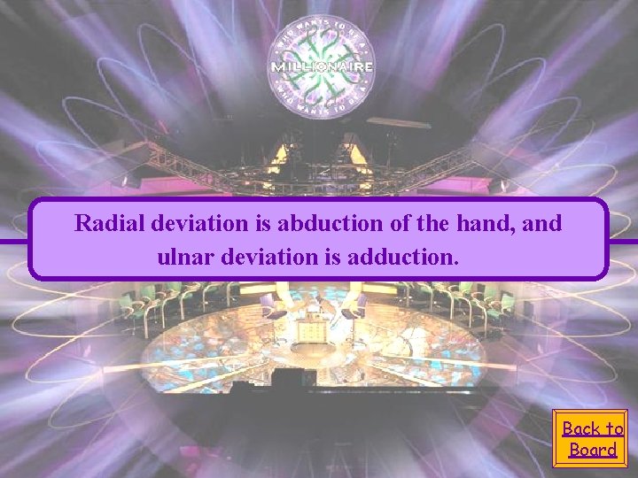 Radial deviation is abduction of the hand, and ulnar deviation is adduction. Back to